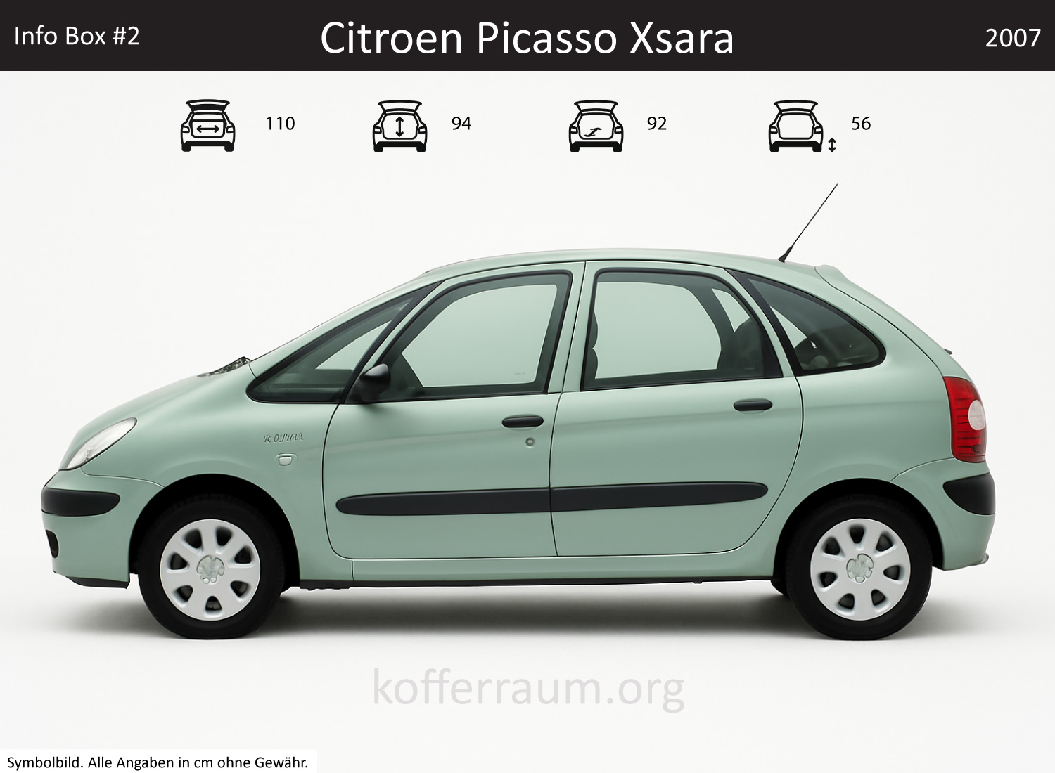 Citroen Xsara Picasso trunk dimensions – detail