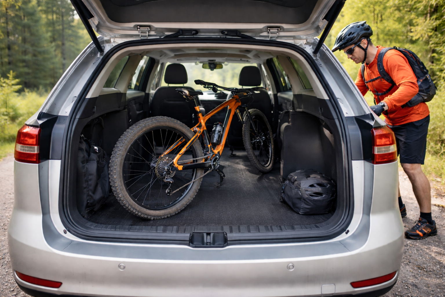 Practical example: A mountain bike fits easily in the trunk of a station wagon with folded rear seats.
