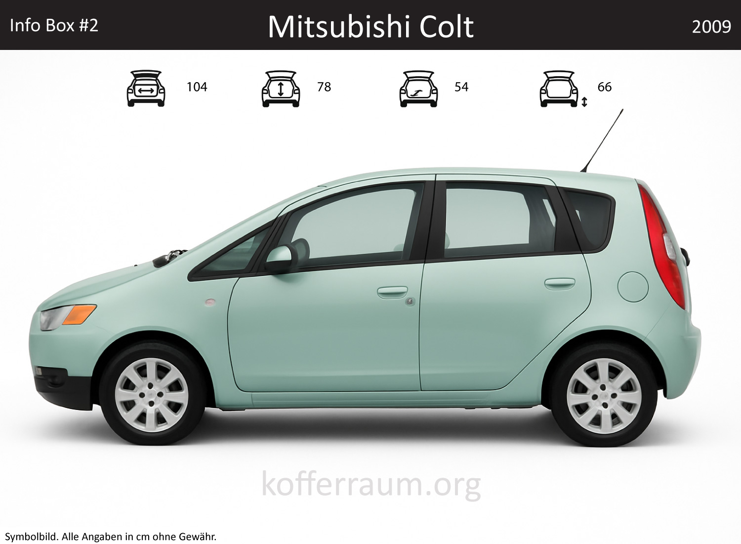 Mitsubishi Colt trunk dimensions – detail