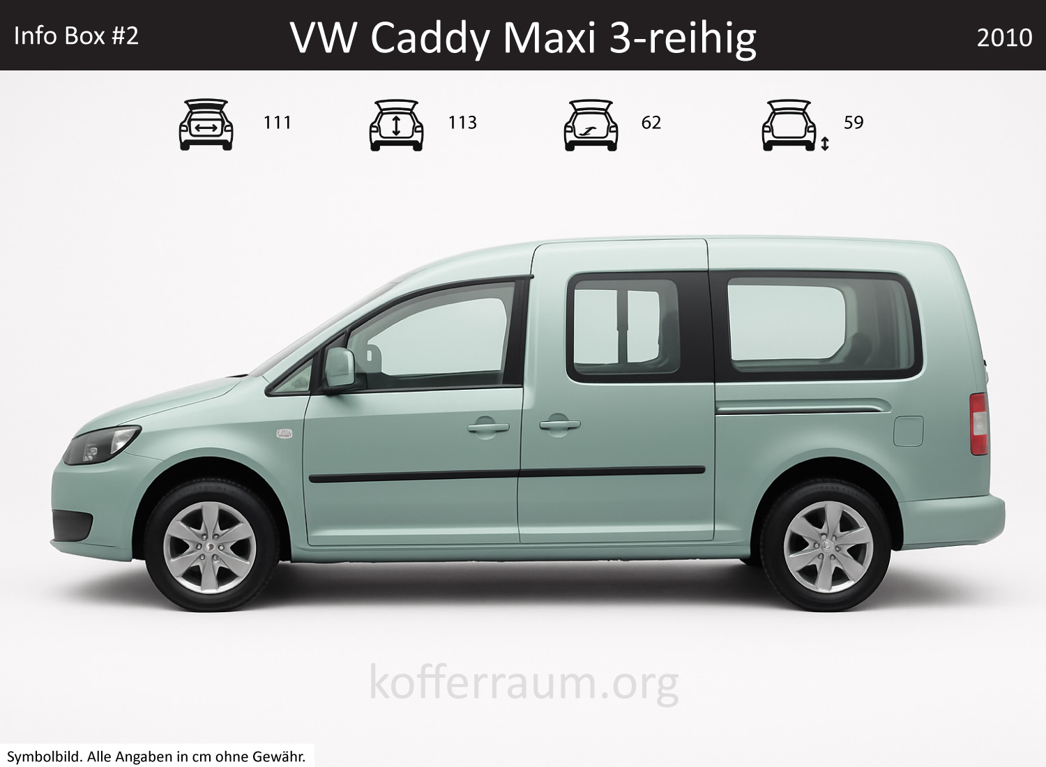 VW Caddy Maxi 3-Row trunk dimensions – detail