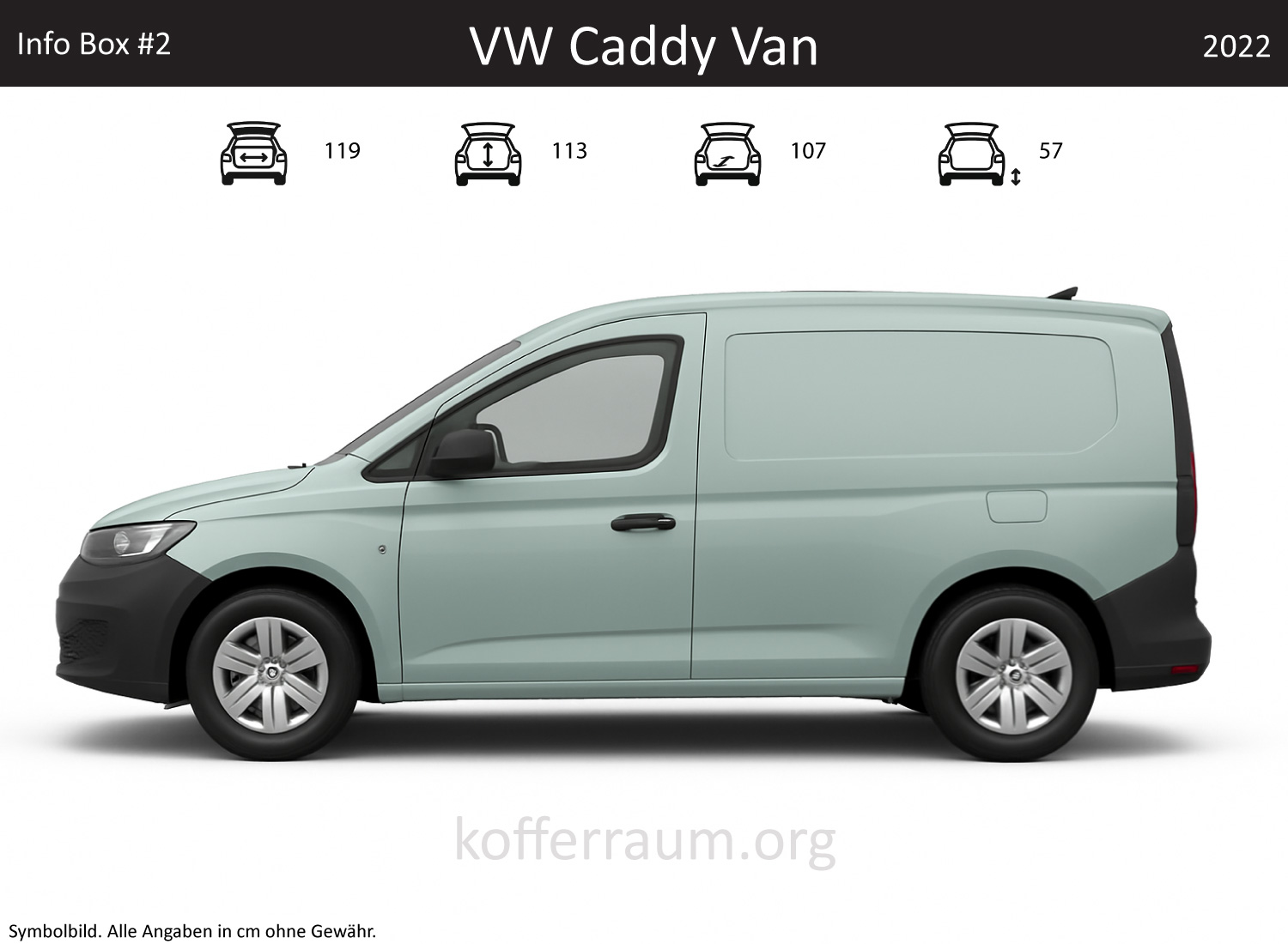 VW Caddy Van trunk dimensions – detail